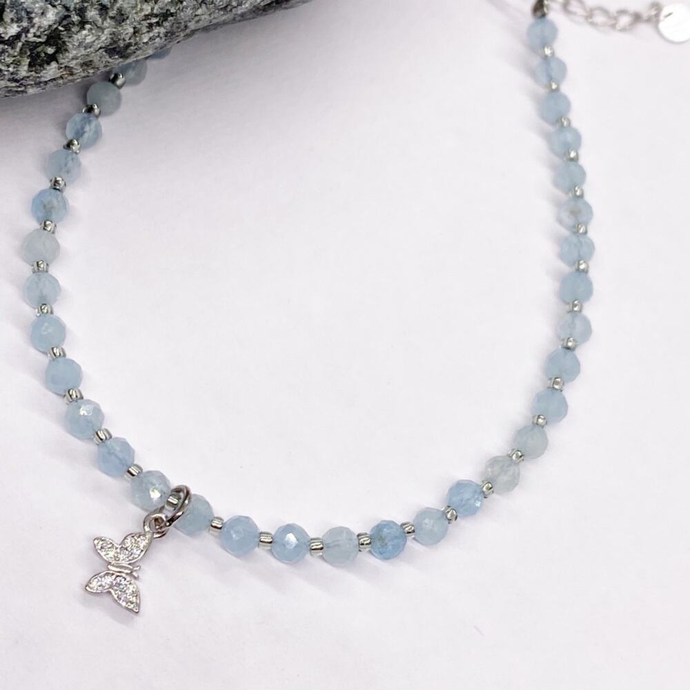 NEW Silver Butterfly & Aquamarine Layering Bracelet